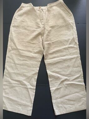 Women’s L.L.Bean Classic Fit 100% Linen Casual  Beige Tan Pants Trousers 20 W